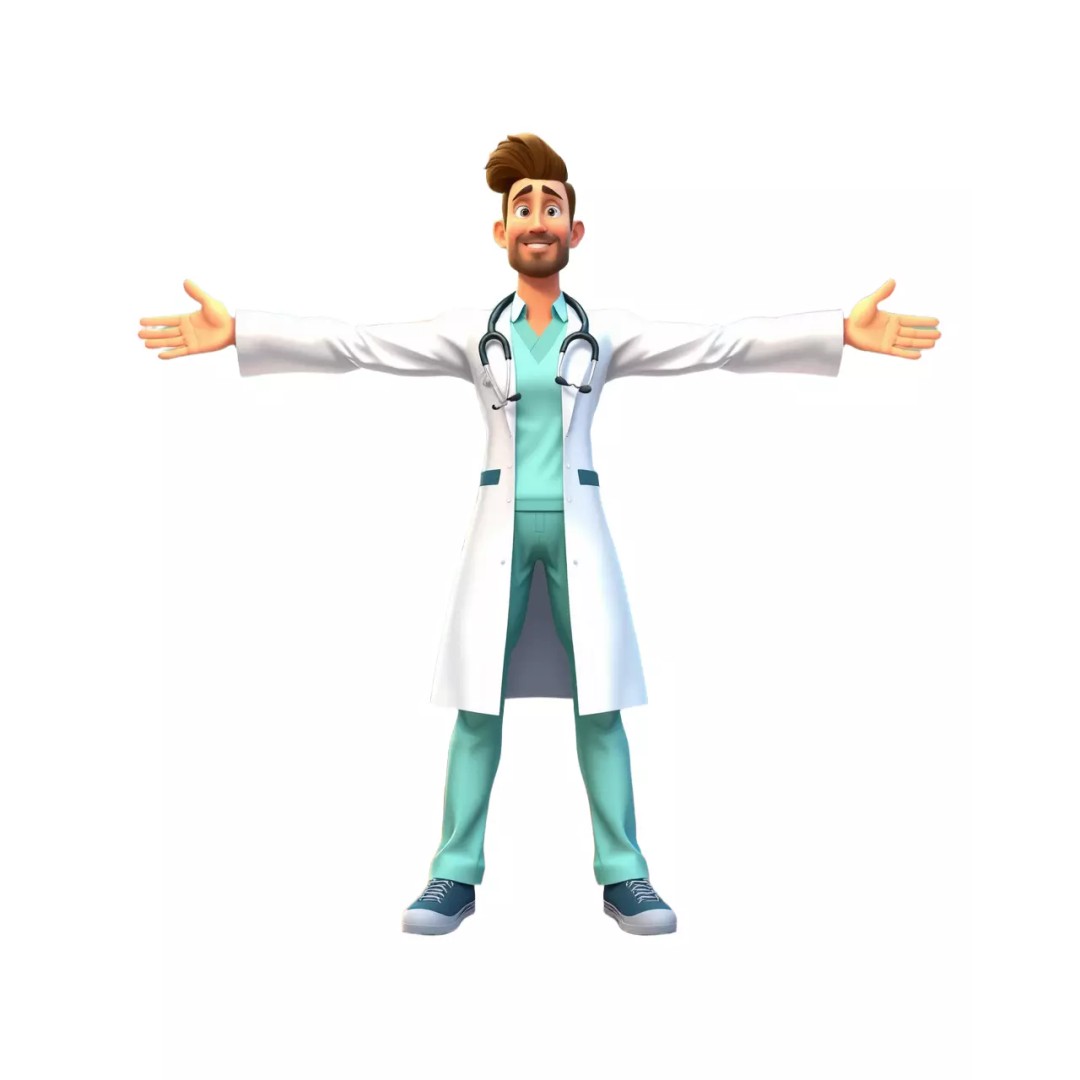 Friendly Doctor Character 3D Model – Low Poly Animated, FBX, PBR - View 3