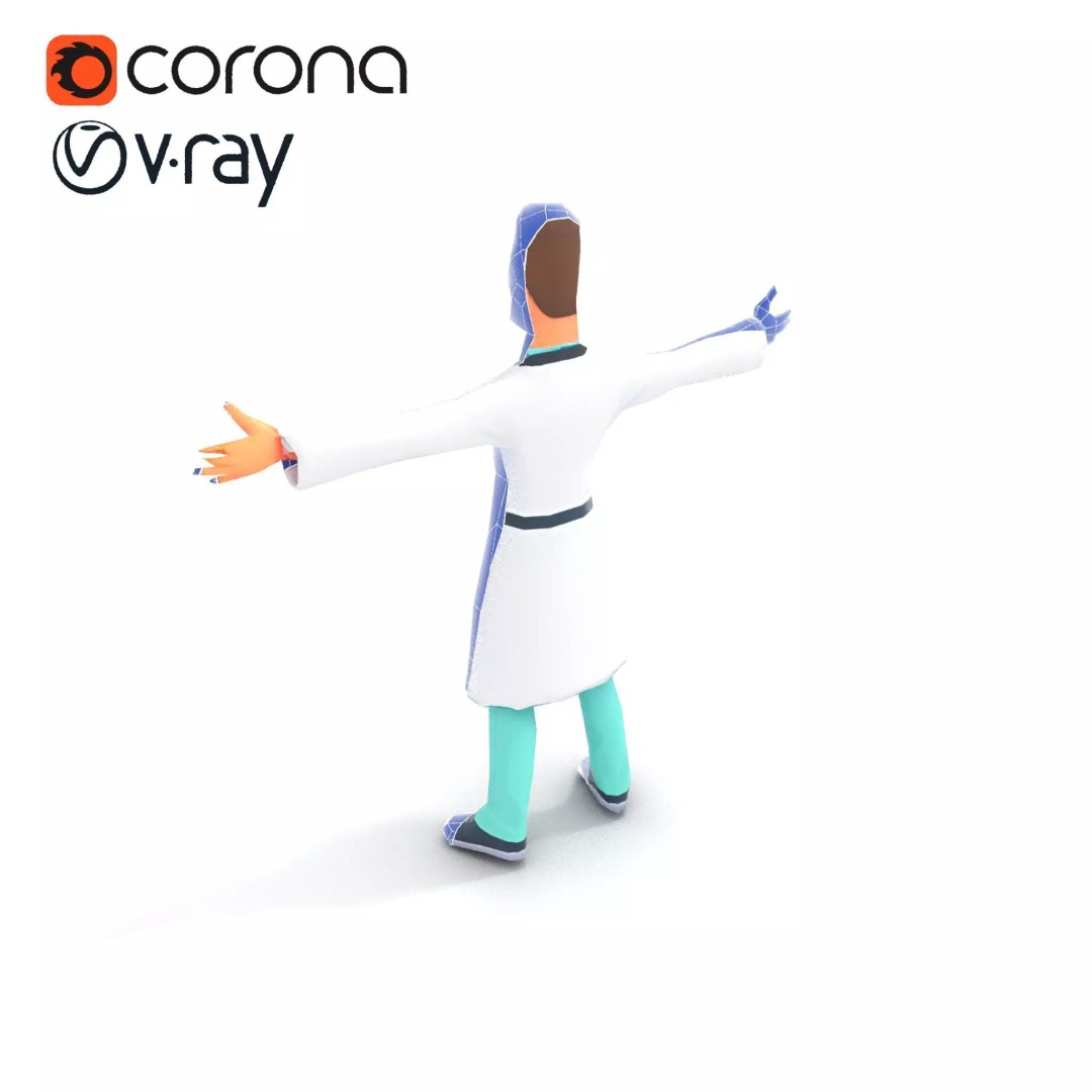 Friendly Doctor Character 3D Model – Low Poly Animated, FBX, PBR - View 32