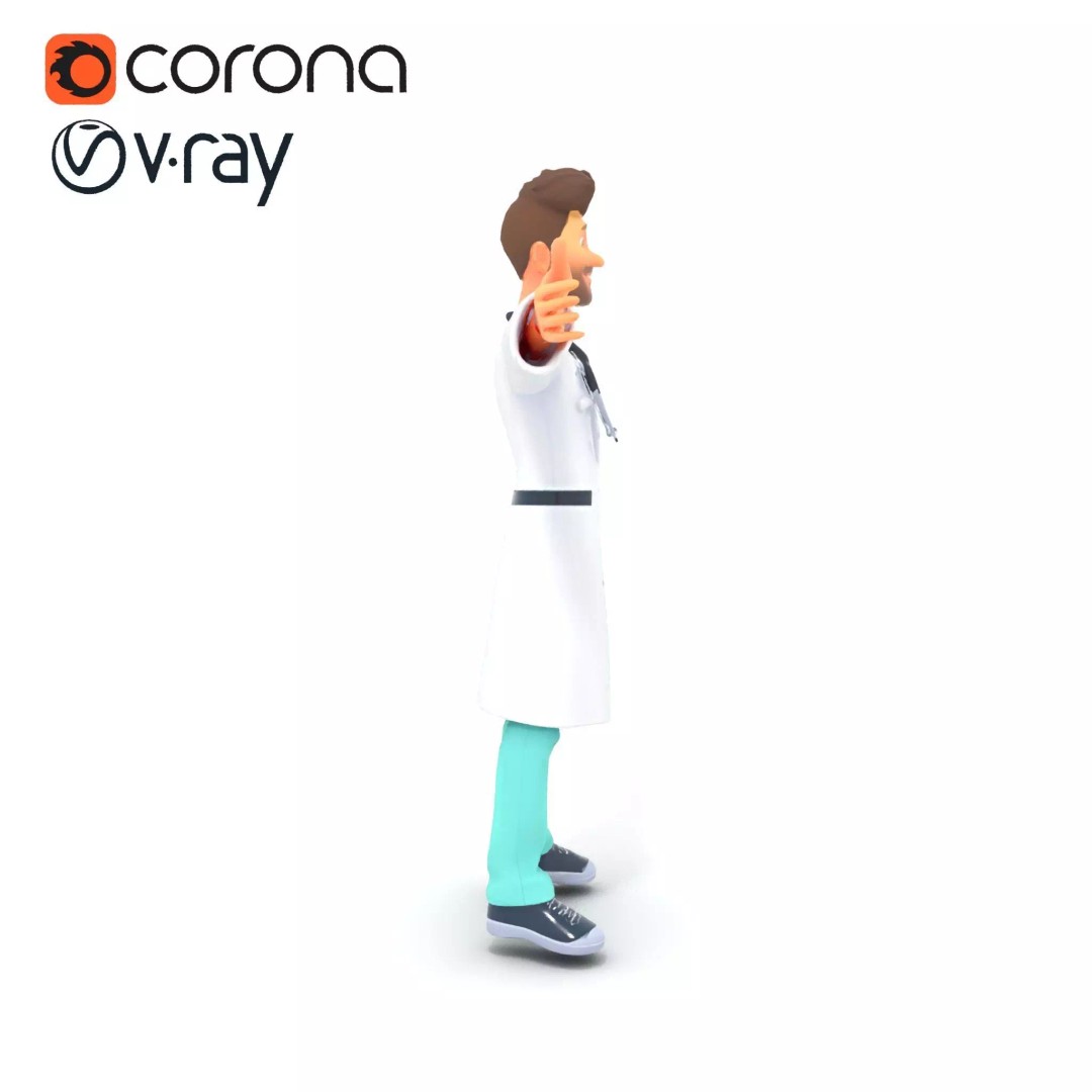 Friendly Doctor Character 3D Model – Low Poly Animated, FBX, PBR - View 6