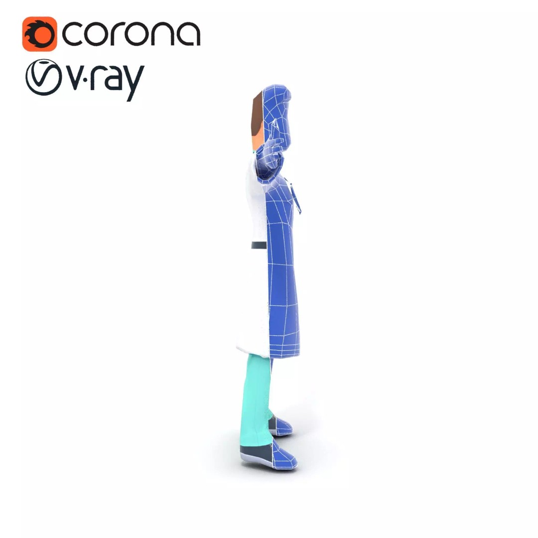 Friendly Doctor Character 3D Model – Low Poly Animated, FBX, PBR - View 7