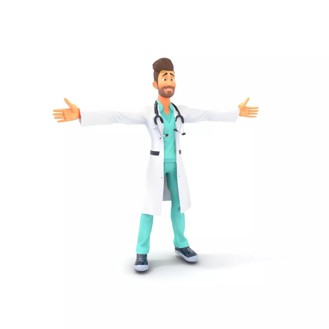 Friendly Doctor Character 3D Model – Low Poly Animated, FBX, PBR - View 8