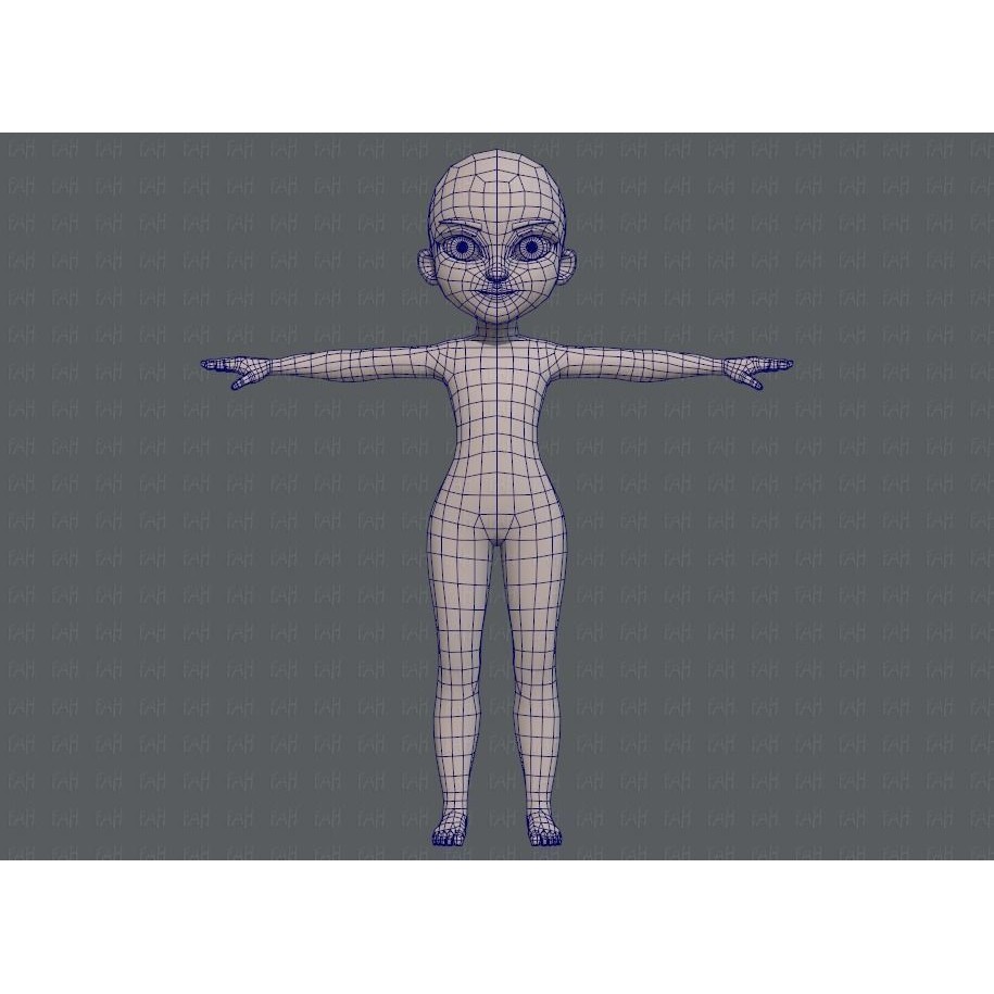 Base Mesh Girl Character 3D Model – Low Poly Cartoon Asset, FBX, OBJ - View 11