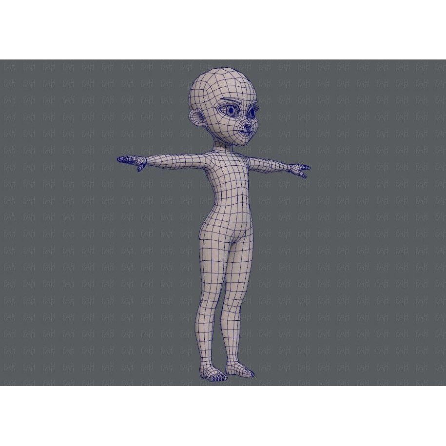 Base Mesh Girl Character 3D Model – Low Poly Cartoon Asset, FBX, OBJ - View 12