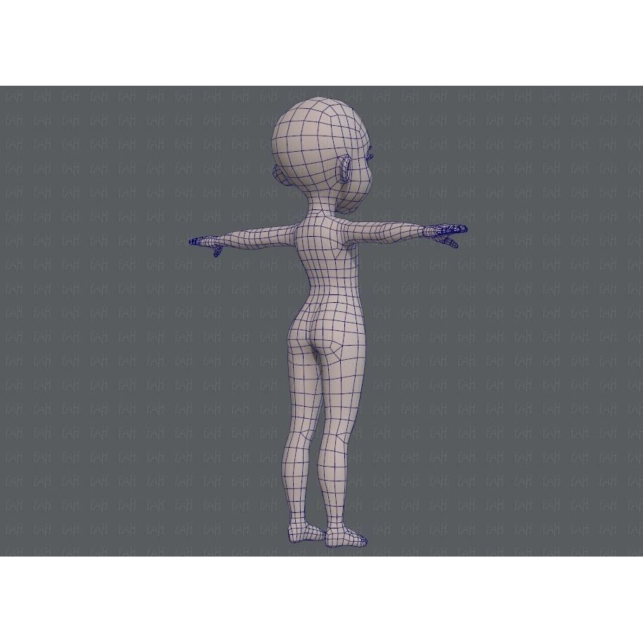 Base Mesh Girl Character 3D Model – Low Poly Cartoon Asset, FBX, OBJ - View 14