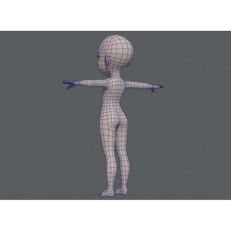 Base Mesh Girl Character 3D Model – Low Poly Cartoon Asset, FBX, OBJ - View 16