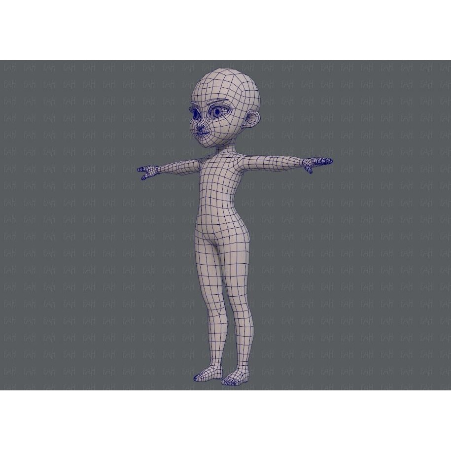 Base Mesh Girl Character 3D Model – Low Poly Cartoon Asset, FBX, OBJ - View 18