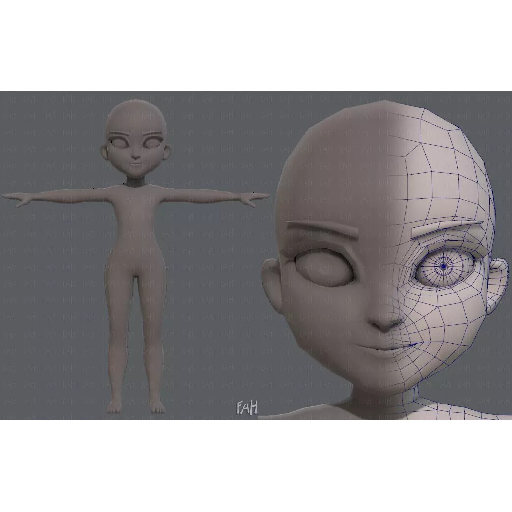 Base Mesh Girl Character 3D Model – Low Poly Cartoon Asset, FBX, OBJ - View 2