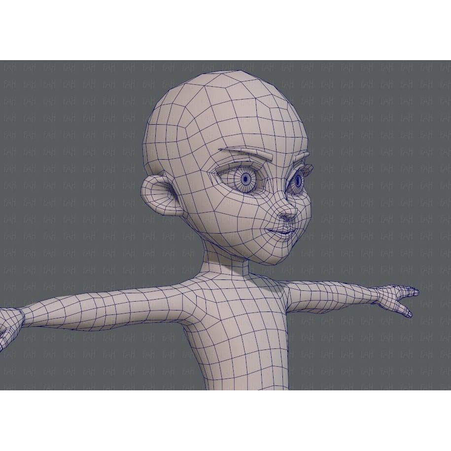Base Mesh Girl Character 3D Model – Low Poly Cartoon Asset, FBX, OBJ - View 28