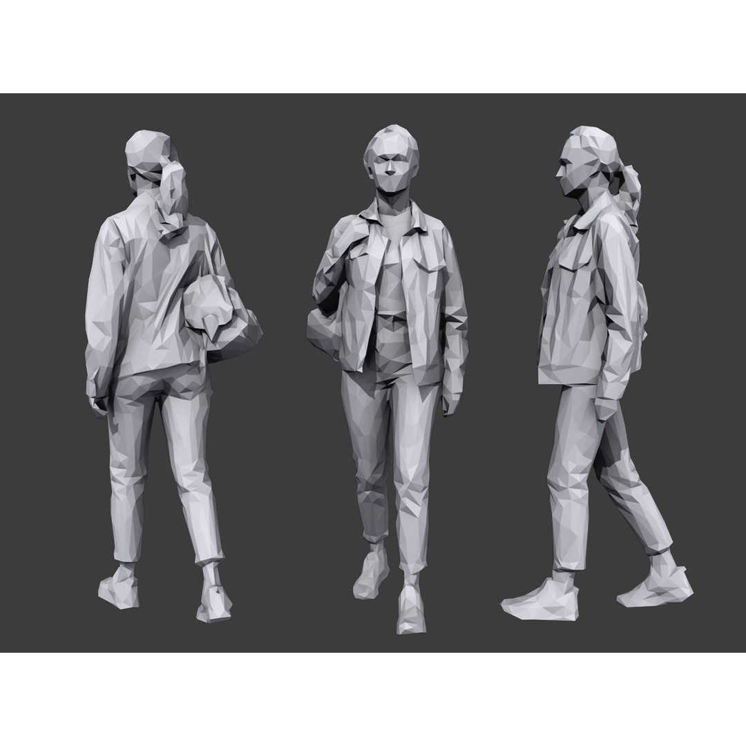 Casual Characters 3D Model – Low Poly Stylized People, FBX - View 4