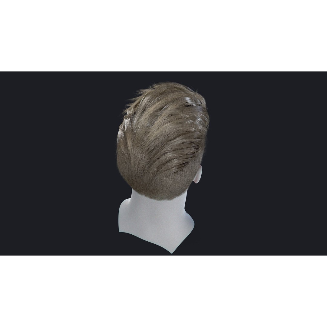 Realtime Mens Hairstyle 3D Model – Low Poly Game Asset, FBX - View 10