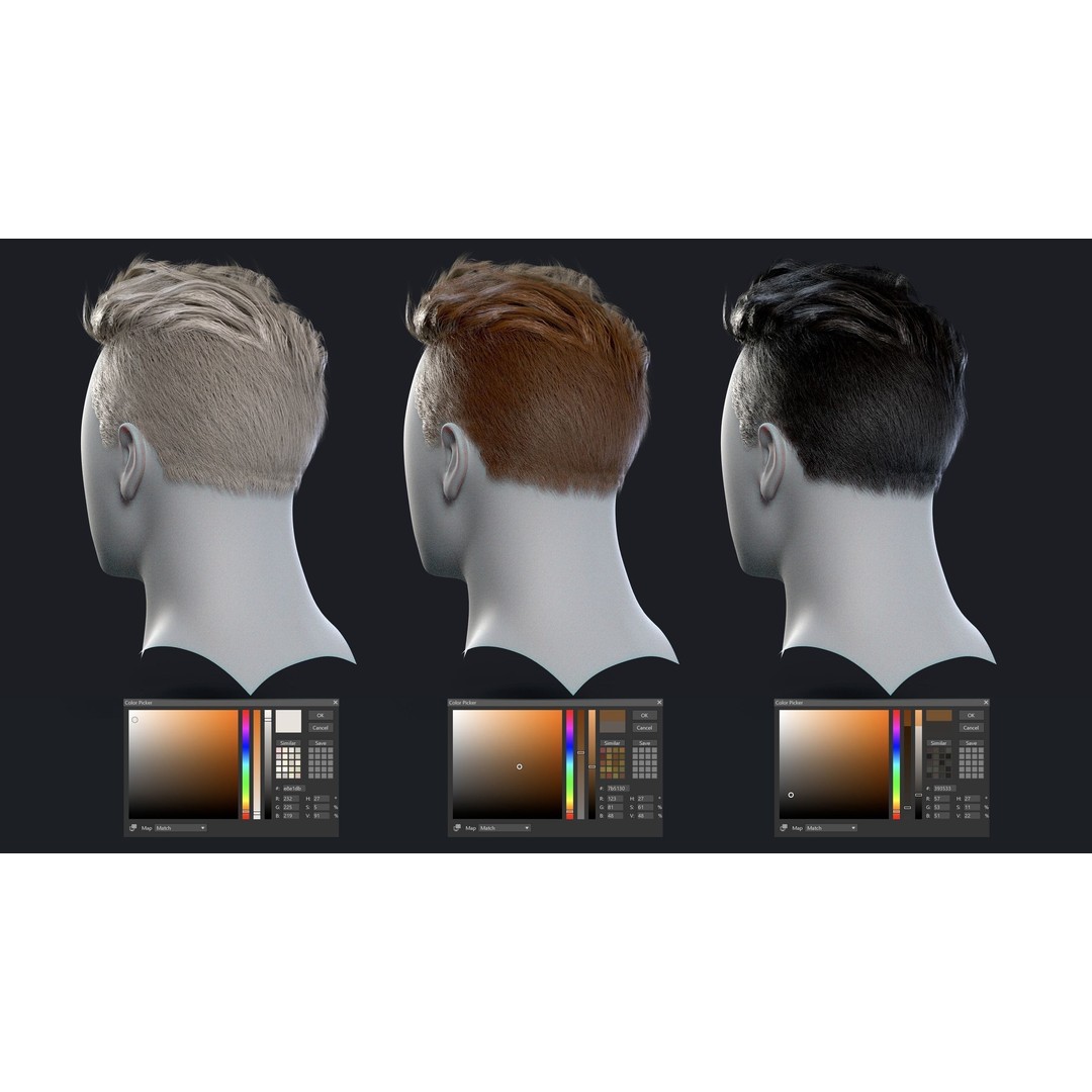 Realtime Mens Hairstyle 3D Model – Low Poly Game Asset, FBX - View 12