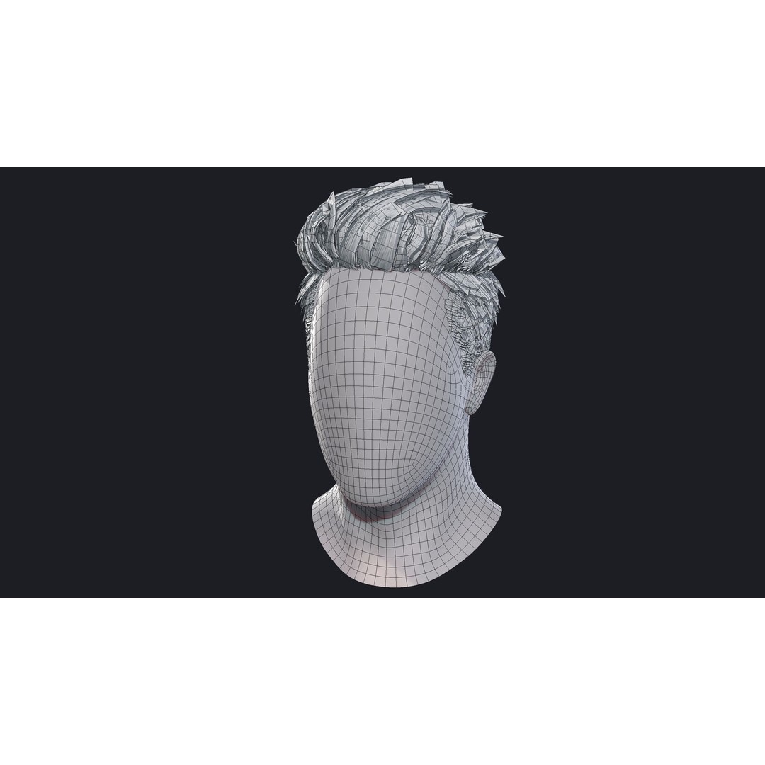 Realtime Mens Hairstyle 3D Model – Low Poly Game Asset, FBX - View 14