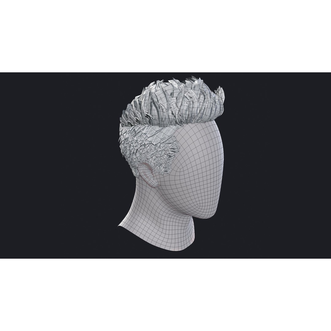 Realtime Mens Hairstyle 3D Model – Low Poly Game Asset, FBX - View 15