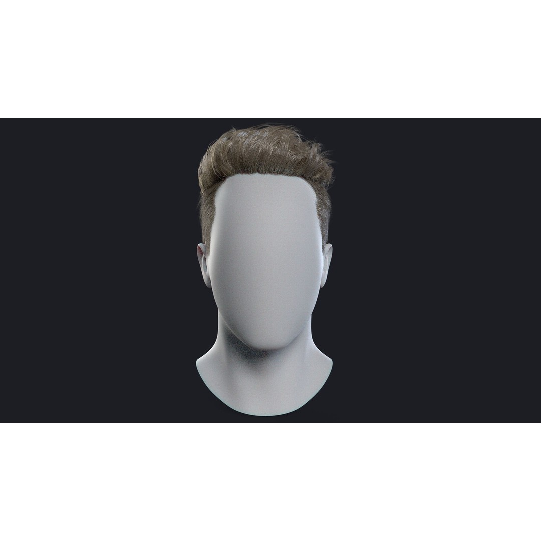 Realtime Mens Hairstyle 3D Model – Low Poly Game Asset, FBX - View 3