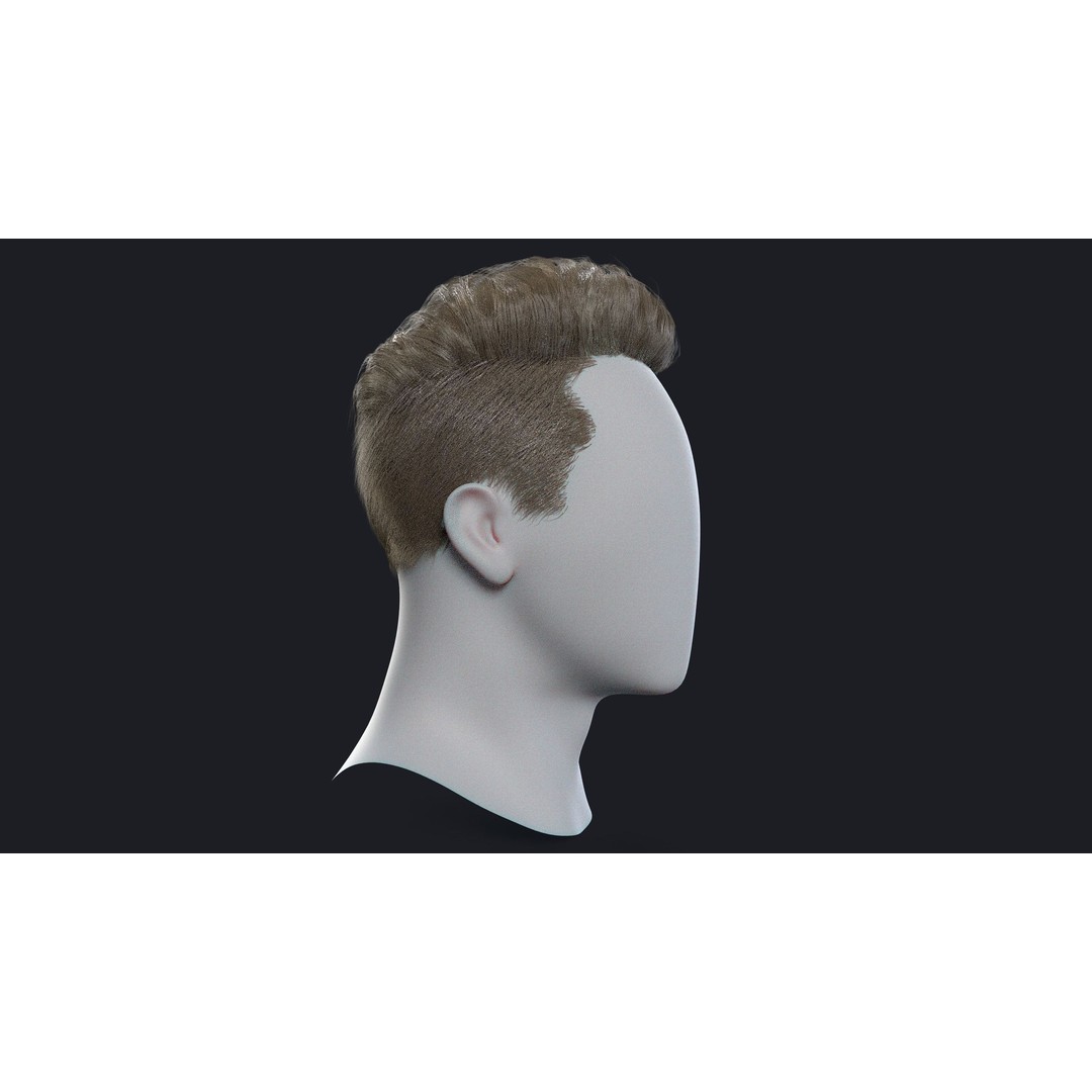 Realtime Mens Hairstyle 3D Model – Low Poly Game Asset, FBX - View 4
