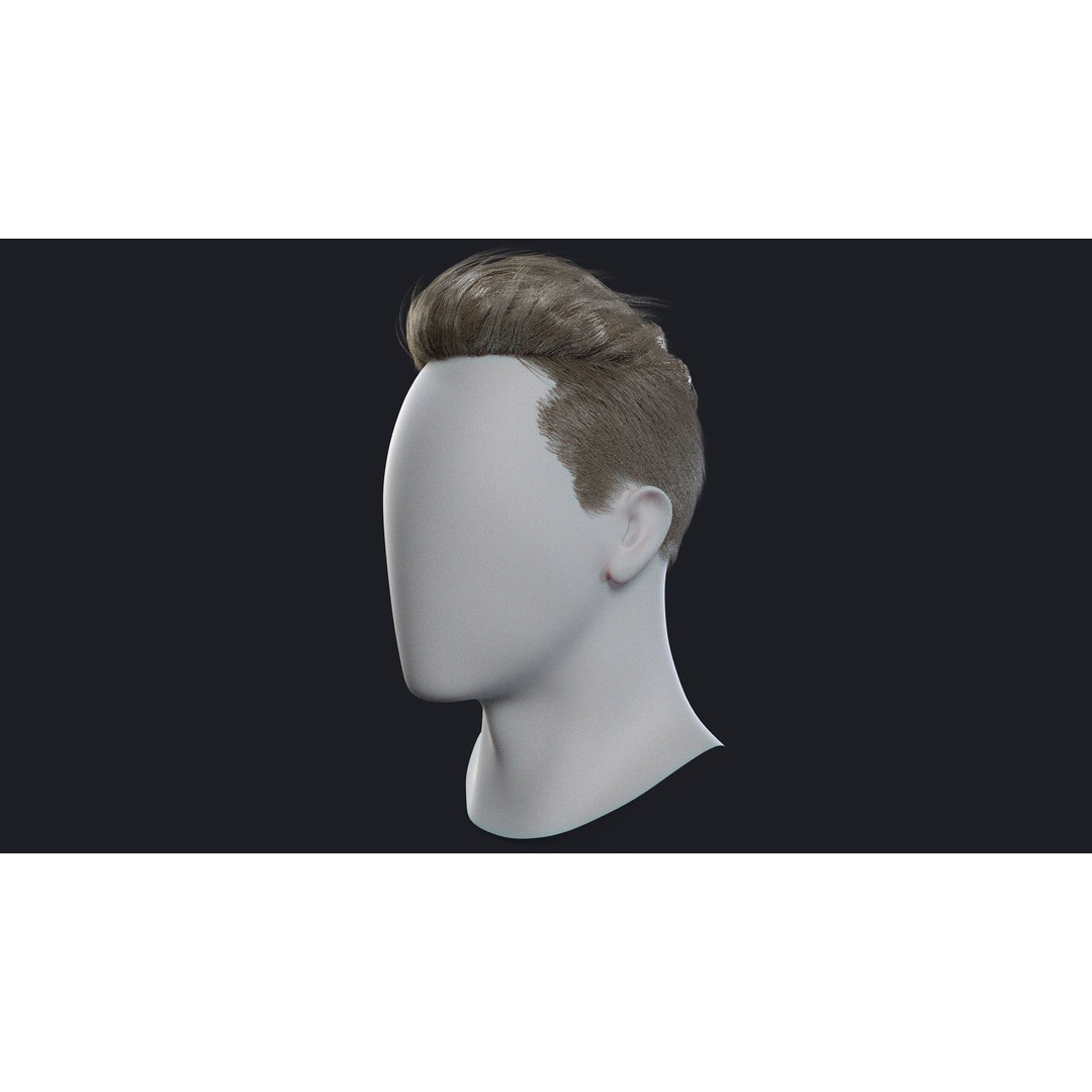 Realtime Mens Hairstyle 3D Model – Low Poly Game Asset, FBX - View 7