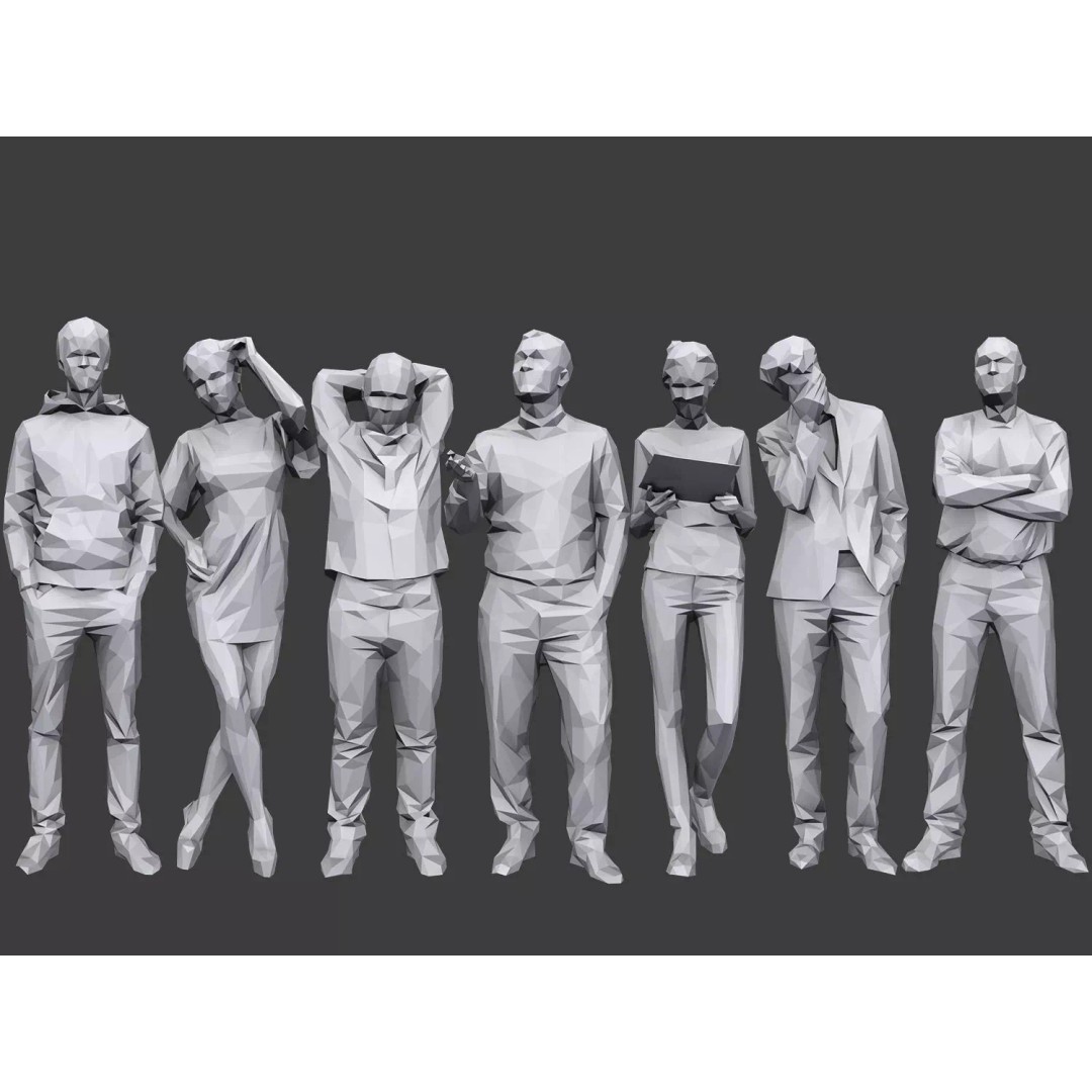 Casual Characters 3D Model – Low Poly Stylized People for Archviz - View 2