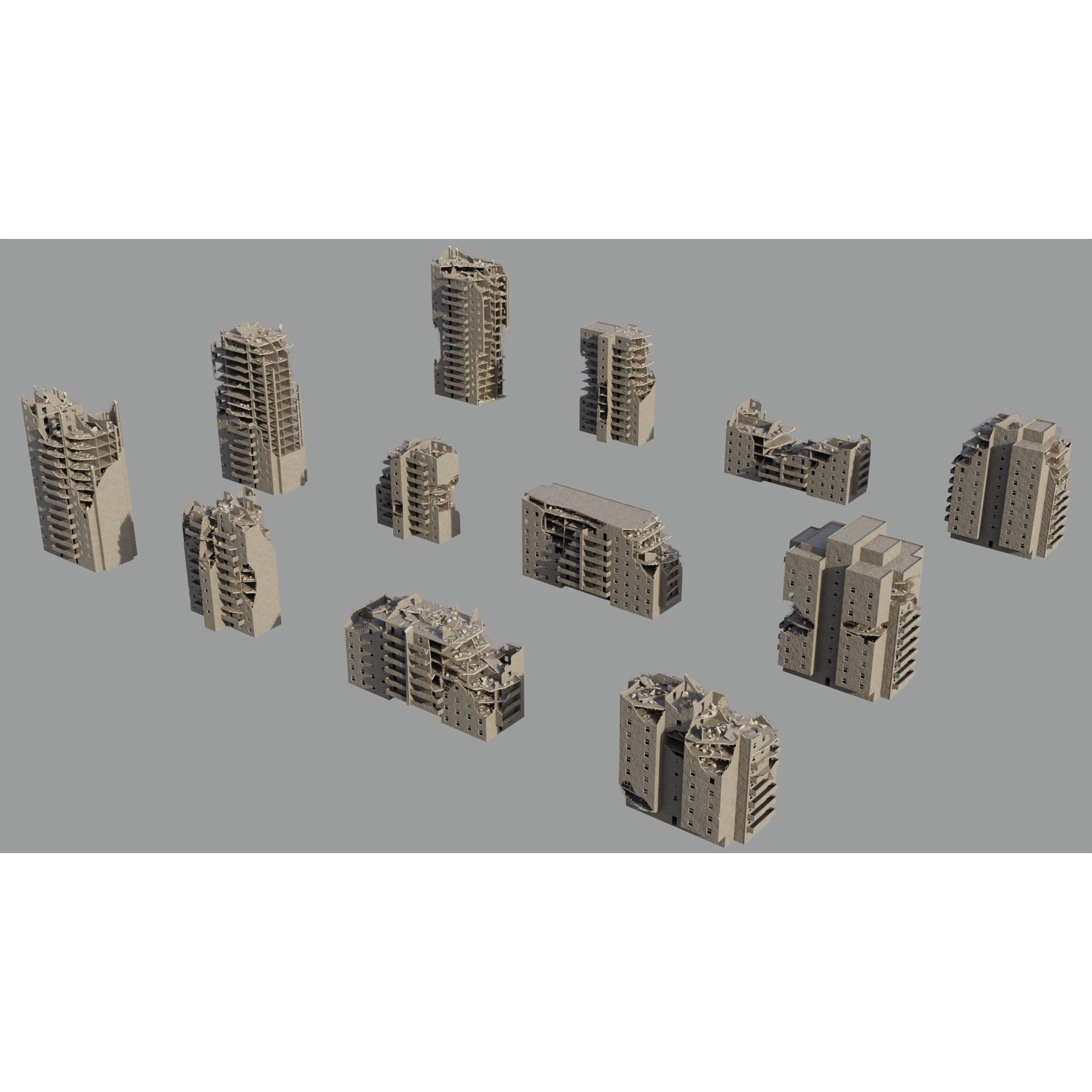 Post Apocalyptic Ruined City - Game-Ready 3D Model - View 3