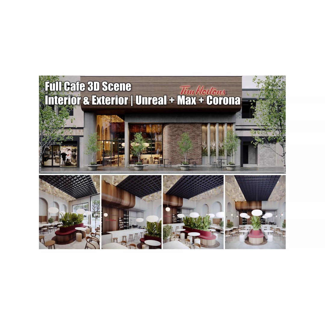 Modern Coffee Shop 3D Model – Detailed Interior & Exterior Scene, FBX - View 2