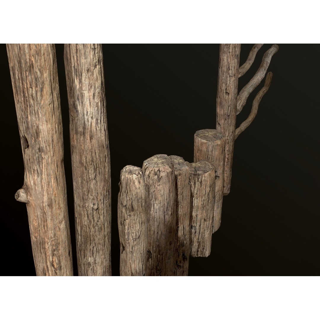 Old Wooden Poles 3D Model – Low Poly Game Asset, FBX, PBR Textures