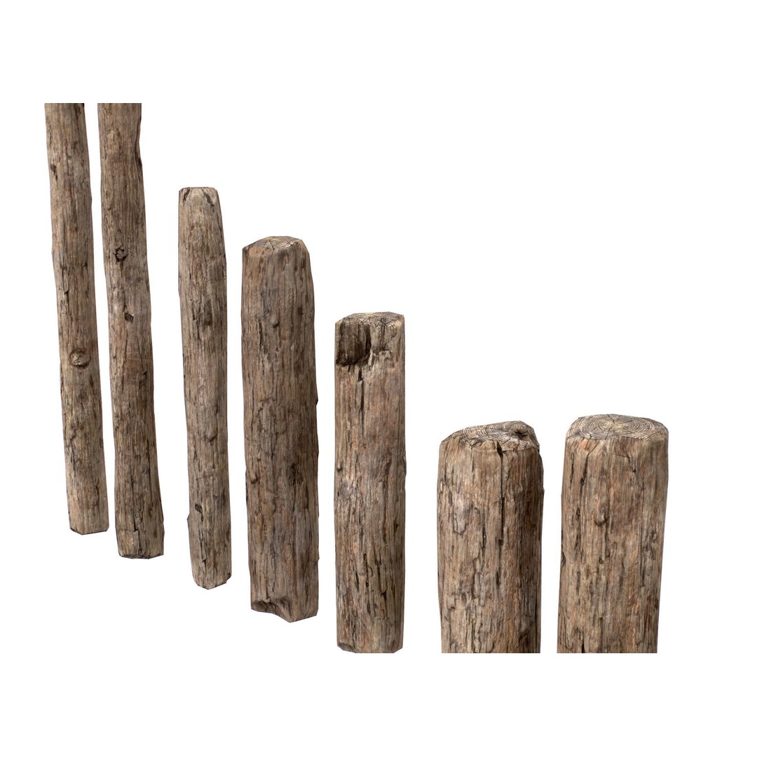 Old Wooden Poles 3D Model – Low Poly Game Asset, FBX, PBR Textures - View 10