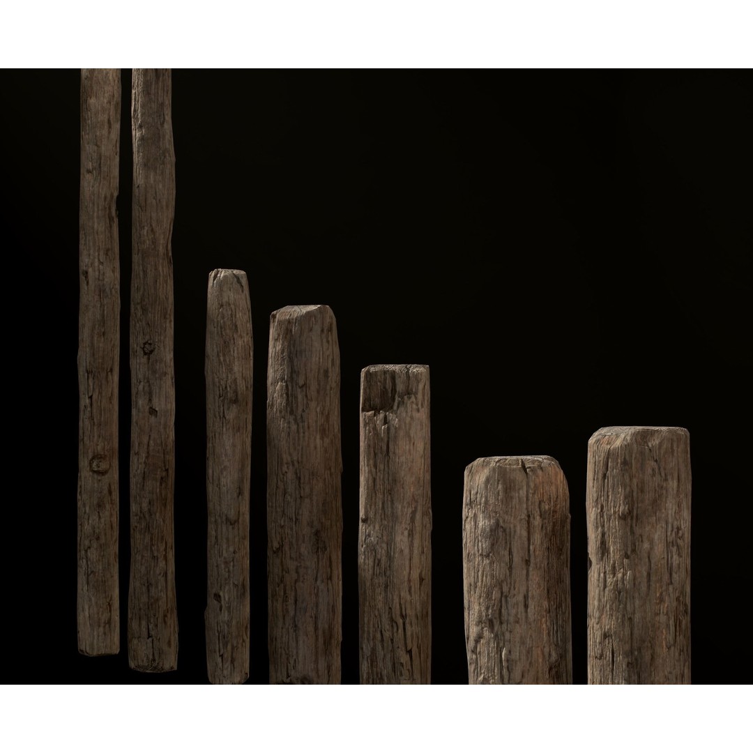 Old Wooden Poles 3D Model – Low Poly Game Asset, FBX, PBR Textures - View 11