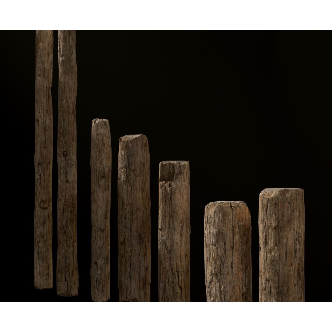 Old Wooden Poles 3D Model – Low Poly Game Asset, FBX, PBR Textures - View 12
