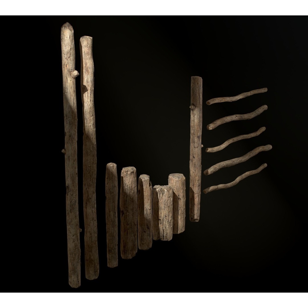 Old Wooden Poles 3D Model – Low Poly Game Asset, FBX, PBR Textures - View 13