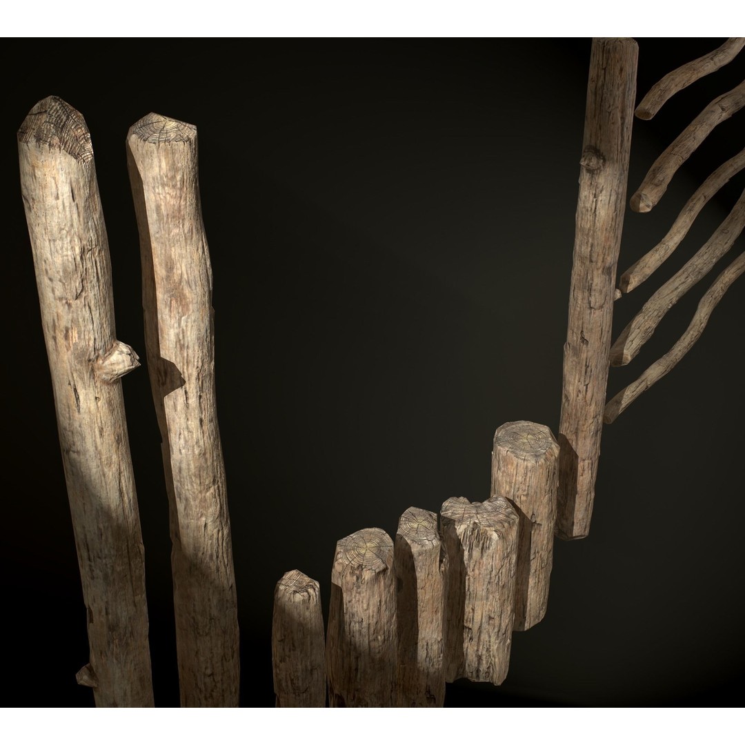 Old Wooden Poles 3D Model – Low Poly Game Asset, FBX, PBR Textures - View 14