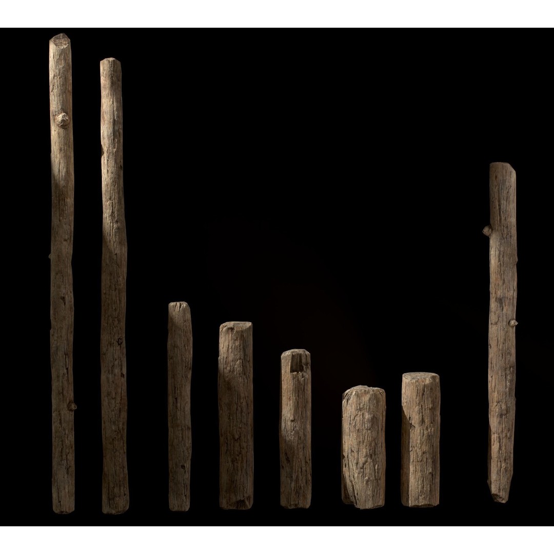 Old Wooden Poles 3D Model – Low Poly Game Asset, FBX, PBR Textures - View 15