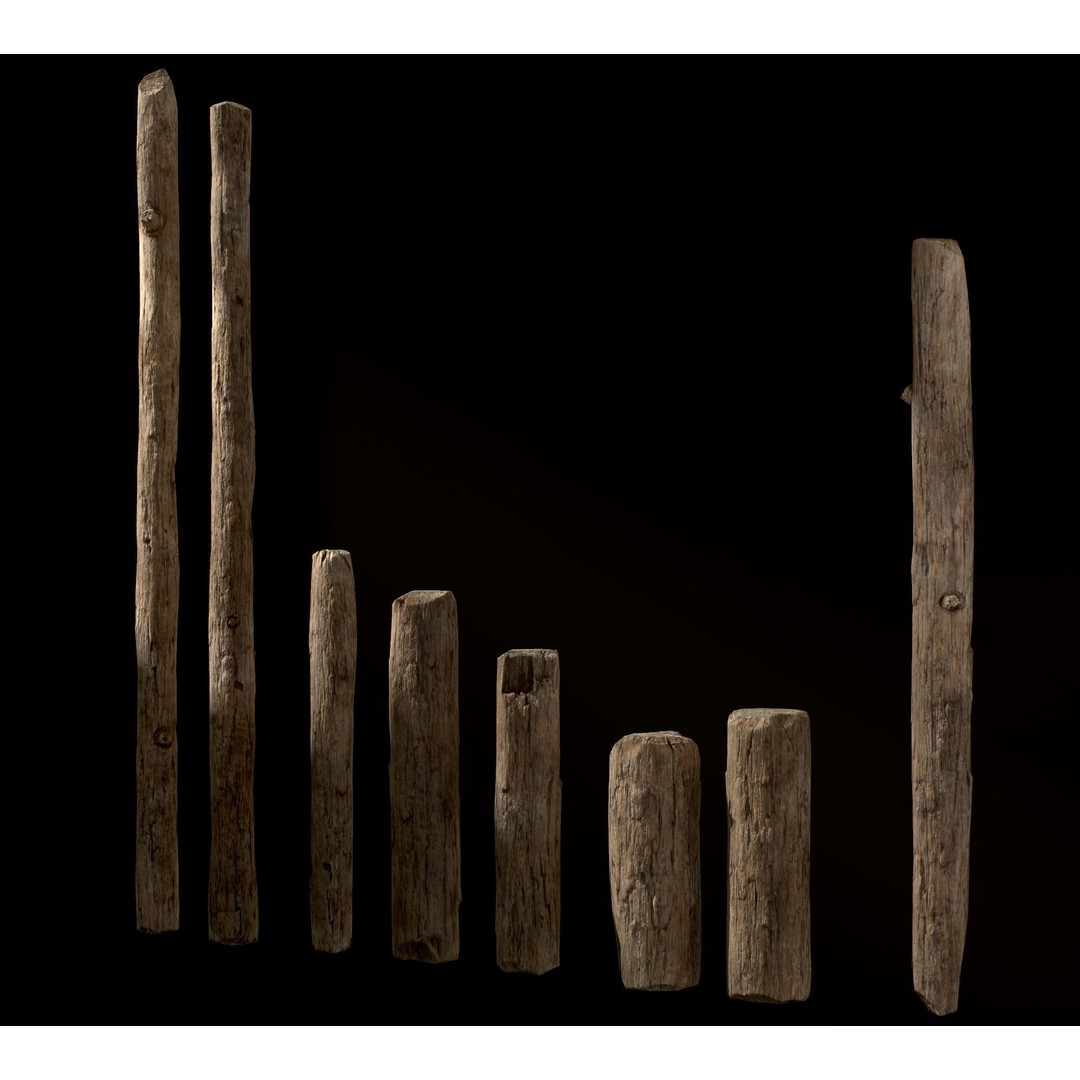Old Wooden Poles 3D Model – Low Poly Game Asset, FBX, PBR Textures - View 16