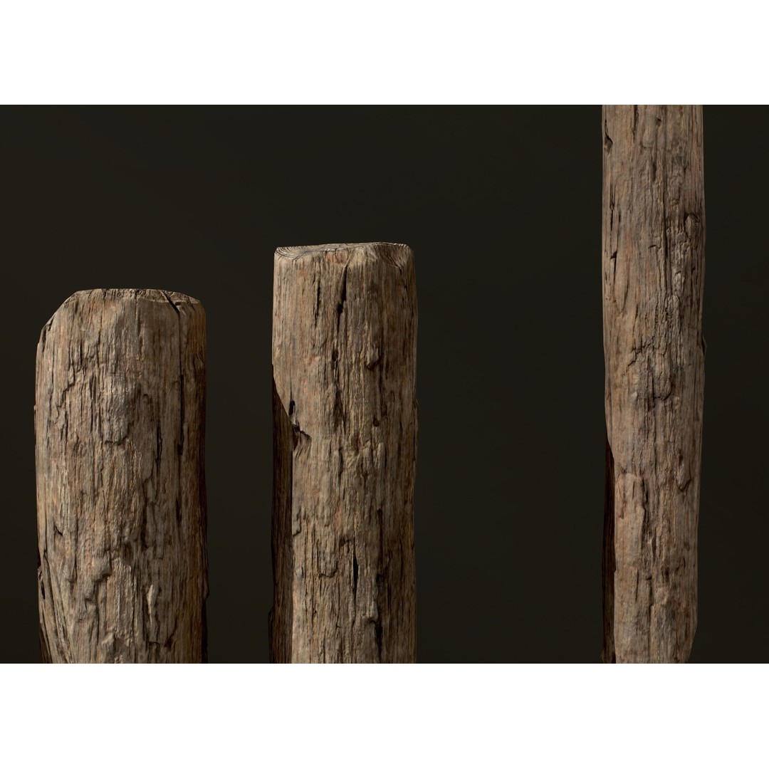 Old Wooden Poles 3D Model – Low Poly Game Asset, FBX, PBR Textures - View 17