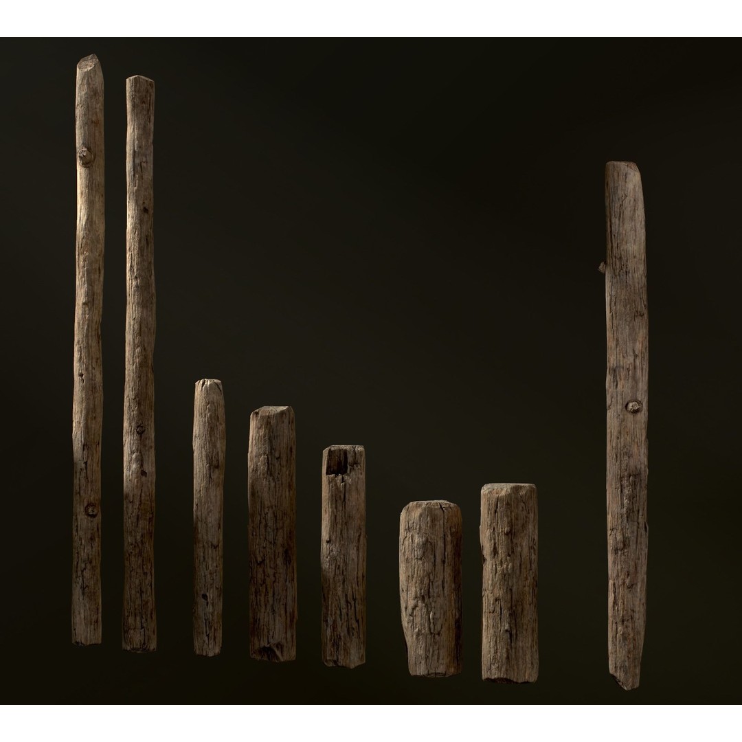 Old Wooden Poles 3D Model – Low Poly Game Asset, FBX, PBR Textures - View 18