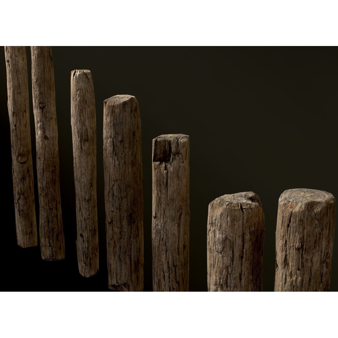 Old Wooden Poles 3D Model – Low Poly Game Asset, FBX, PBR Textures - View 28