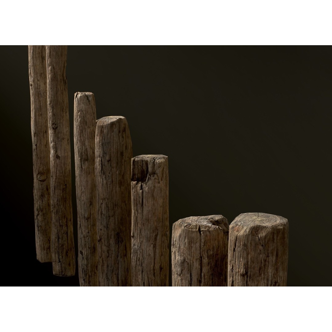 Old Wooden Poles 3D Model – Low Poly Game Asset, FBX, PBR Textures - View 29