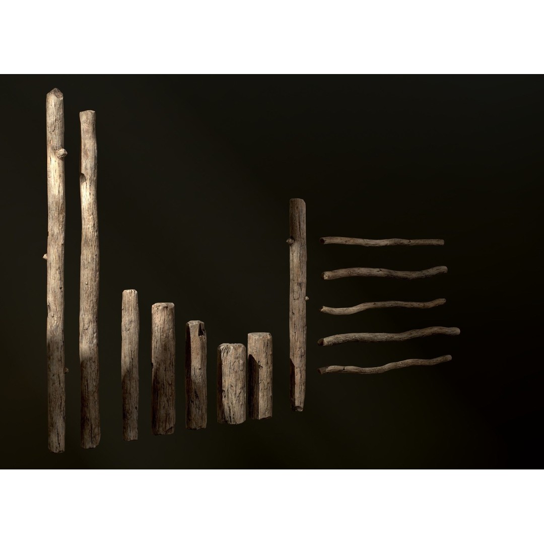 Old Wooden Poles 3D Model – Low Poly Game Asset, FBX, PBR Textures - View 3