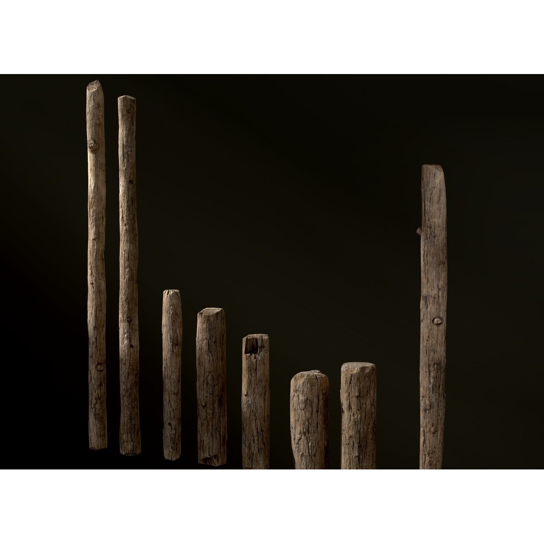 Old Wooden Poles 3D Model – Low Poly Game Asset, FBX, PBR Textures - View 30