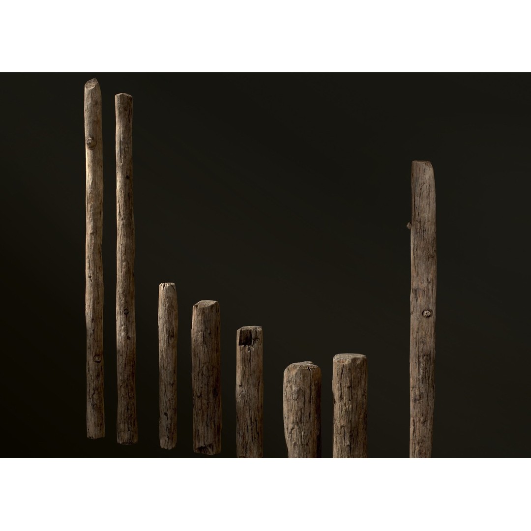 Old Wooden Poles 3D Model – Low Poly Game Asset, FBX, PBR Textures - View 31