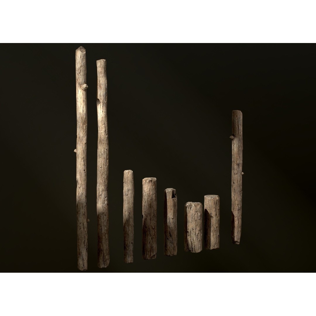 Old Wooden Poles 3D Model – Low Poly Game Asset, FBX, PBR Textures - View 32