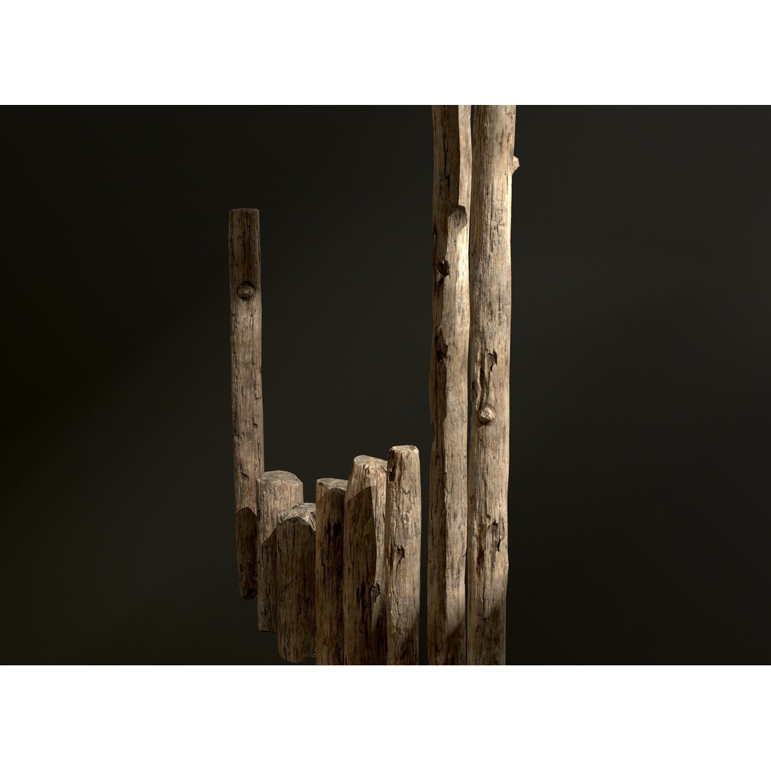 Old Wooden Poles 3D Model – Low Poly Game Asset, FBX, PBR Textures - View 34