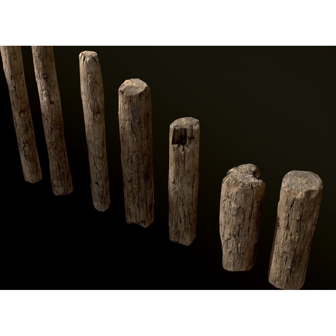 Old Wooden Poles 3D Model – Low Poly Game Asset, FBX, PBR Textures - View 35