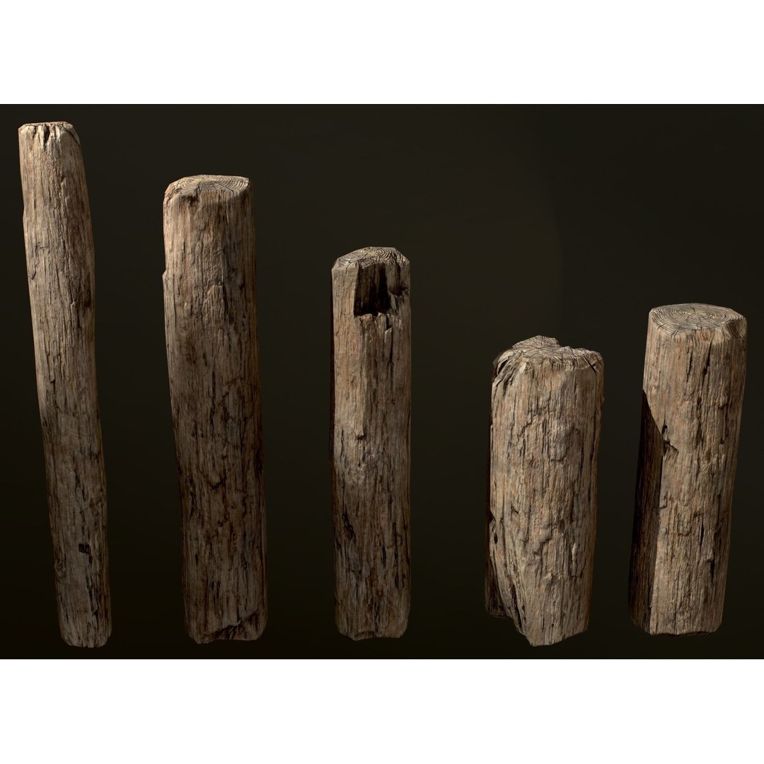 Old Wooden Poles 3D Model – Low Poly Game Asset, FBX, PBR Textures - View 36