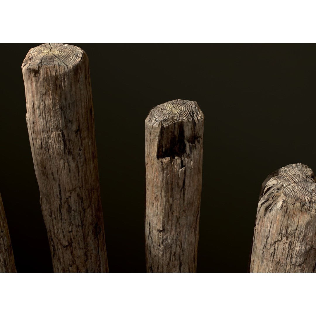 Old Wooden Poles 3D Model – Low Poly Game Asset, FBX, PBR Textures - View 39