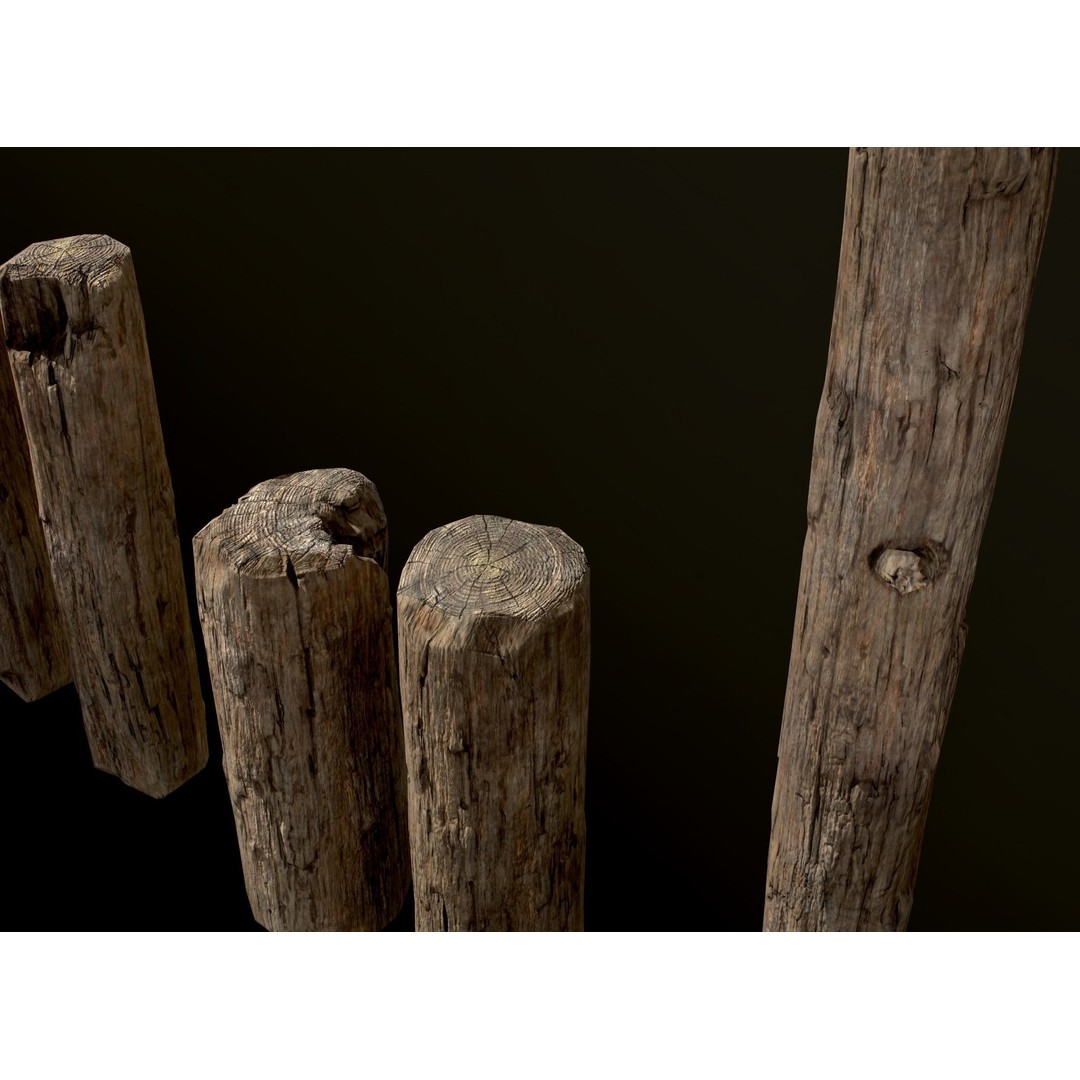 Old Wooden Poles 3D Model – Low Poly Game Asset, FBX, PBR Textures - View 40