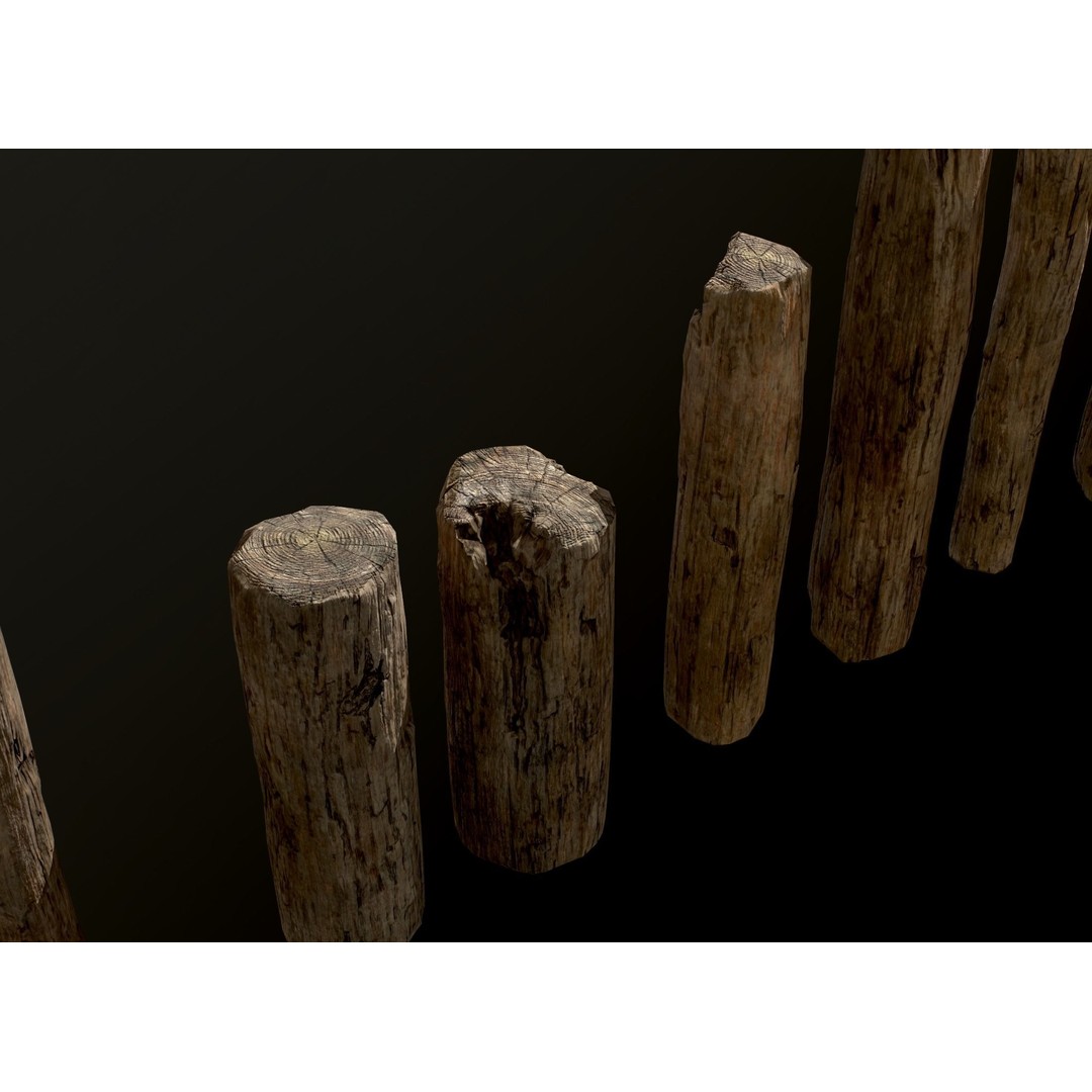 Old Wooden Poles 3D Model – Low Poly Game Asset, FBX, PBR Textures - View 41