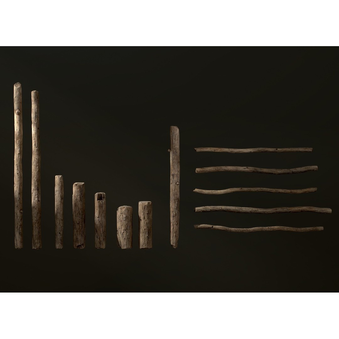 Old Wooden Poles 3D Model – Low Poly Game Asset, FBX, PBR Textures - View 42