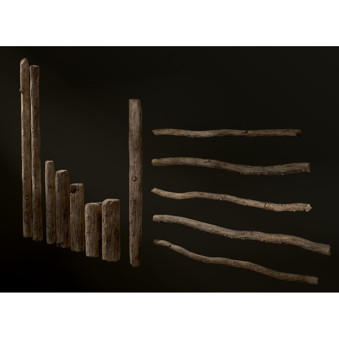 Old Wooden Poles 3D Model – Low Poly Game Asset, FBX, PBR Textures - View 43