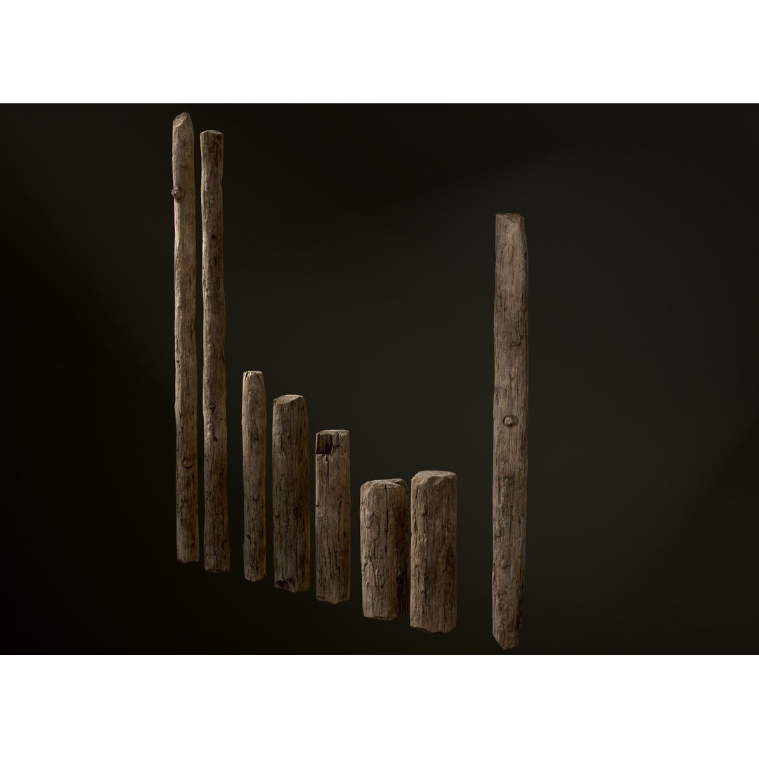 Old Wooden Poles 3D Model – Low Poly Game Asset, FBX, PBR Textures - View 44