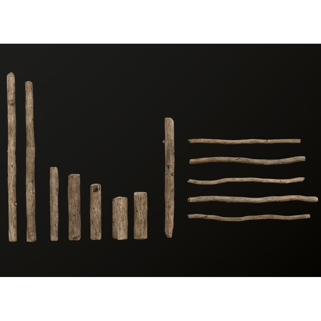 Old Wooden Poles 3D Model – Low Poly Game Asset, FBX, PBR Textures - View 45