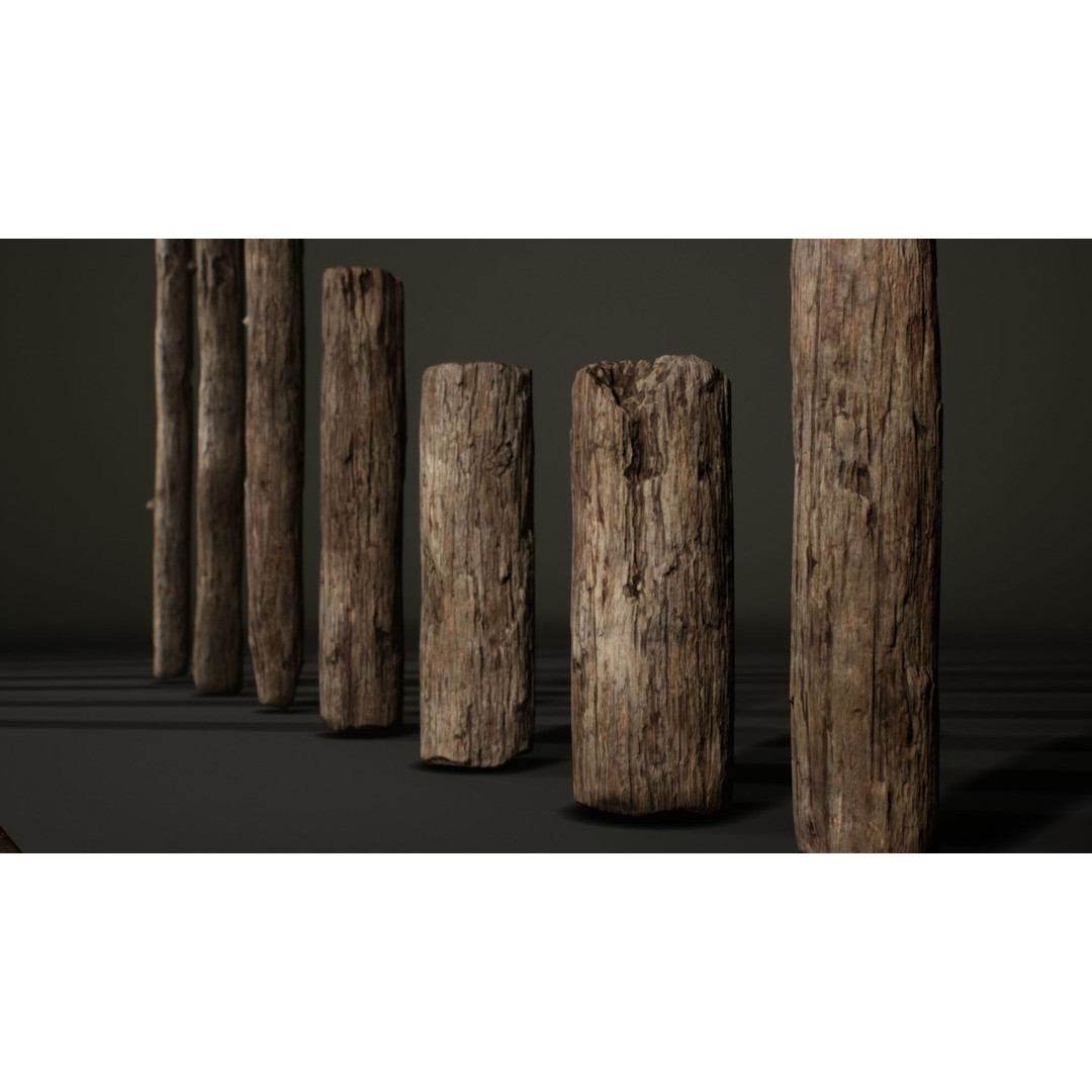 Old Wooden Poles 3D Model – Low Poly Game Asset, FBX, PBR Textures - View 52